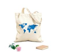 AILOONG Bolsas de tela con impresión de alta definición Patrón del mapa mundial del océano continental Tela de 340g/m² de grosor Reutilizable