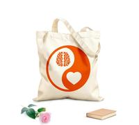 AILOONG Bolsas de tela con impresión de alta definición Salud mental, cerebro, corazón, amor, parte del símbolo Yin Yang Tela de 340g/m² de grosor Reutilizable