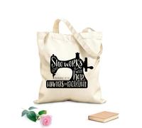 AILOONG Bolsas de tela con impresión de alta definición Tela de 12 oz de grosor Coser Ella trabaja con sus manos Borrador Estudio Versículo bíblico cristiano Reutilizable 31x36cm Mediano