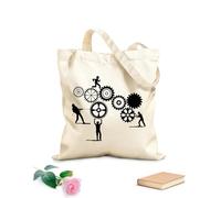 AILOONG Bolsas de tela con impresión de alta definición Tela de 12 oz de grosor Mecanismo de trabajo en equipo Personas Engranajes Reutilizable 25x30cm Pequeño