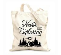 AILOONG Bolsas de tela con impresión de alta definición Tela de 12 oz de grosor Nunca dejes de explorar Camping Campamento Tienda de campaña Viajes Natural Reutilizable 25x30cm Pequeño