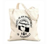 AILOONG Bolsas de tela con impresión de alta definición Tela de 12 oz de grosor Viajar es una inversión en ti mismo Frase Foto Reutilizable 31x36cm Mediano