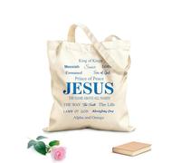 AILOONG Bolsas de tela con impresión de alta definición Tela de 340g/m² de grosor Escrituras bíblicas cristianas francesas de Jesús Alá Mesías Señor Dios Príncipe de la vida Reutilizable