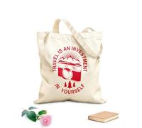 AILOONG Bolsas de tela con impresión de alta definición Tela de 340g/m² de grosor Viajar es una inversión en ti mismo Frase Foto Reutilizable
