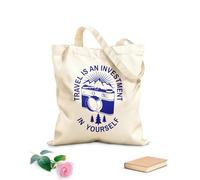 AILOONG Bolsas de tela con impresión de alta definición Tela de 340g/m² de grosor Viajar es una inversión en ti mismo Frase Foto Reutilizable