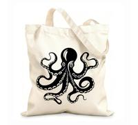 AILOONG Bolsas reutilizables para la compra Aqua Arbiter Pulpo Negro Ícono Místico Marino Tela de 12 oz de grosor Plegable 25x30cm Pequeño