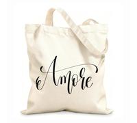 AILOONG Bolsas reutilizables para la compra Cita de amor escrita a mano Amore para San Valentín Tela de 12 oz de grosor Plegable 35x40cm Grande