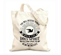 AILOONG Bolsas reutilizables para la compra Citas bíblicas cristianas: Recibirás poder cuando el Espíritu Santo Tela de 12 oz de grosor Plegable 31x36cm Mediano