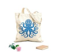 AILOONG Bolsas reutilizables para la compra Conexión Cósmica Pulpo Mandala Logotipo Negro Tela de 340g/m² de grosor Plegable