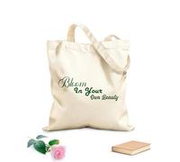 AILOONG Bolsas reutilizables para la compra Florece en tu propia belleza (cita en letras negras) Tela de 340g/m² de grosor Plegable