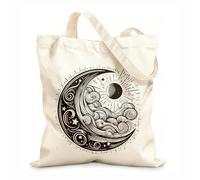 AILOONG Bolsas reutilizables para la compra Grabado de la luna y el sol celestiales Tela de 12 oz de grosor Plegable 35x40cm Grande