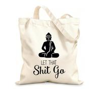 AILOONG Bolsos de calicó para mujer Citas de Buda Let It Go Yoga Studio Tela de 12 oz de grosor Plegable 31x36cm Mediano