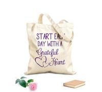AILOONG Bolsos de calicó para mujer Citas inspiradoras para empezar cada día con un corazón agradecido. Cartas con reglas familiares. Tela de 340g/m² de grosor Plegable