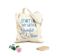 AILOONG Bolsos de calicó para mujer Citas inspiradoras para empezar cada día con un corazón agradecido. Cartas con reglas familiares. Tela de 340g/m² de grosor Plegable