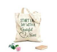 AILOONG Bolsos de calicó para mujer Citas inspiradoras para empezar cada día con un corazón agradecido. Cartas con reglas familiares. Tela de 340g/m² de grosor Plegable