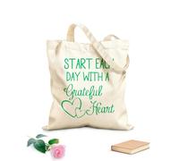 AILOONG Bolsos de calicó para mujer Citas inspiradoras para empezar cada día con un corazón agradecido. Cartas con reglas familiares. Tela de 340g/m² de grosor Plegable