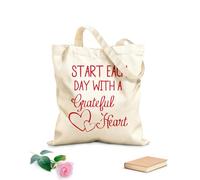AILOONG Bolsos de calicó para mujer Citas inspiradoras para empezar cada día con un corazón agradecido. Cartas con reglas familiares. Tela de 340g/m² de grosor Plegable