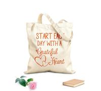 AILOONG Bolsos de calicó para mujer Citas inspiradoras para empezar cada día con un corazón agradecido. Cartas con reglas familiares. Tela de 340g/m² de grosor Plegable