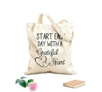 AILOONG Bolsos de calicó para mujer Citas inspiradoras para empezar cada día con un corazón agradecido. Cartas con reglas familiares. Tela de 12 oz de grosor Plegable 31x36cm Mediano