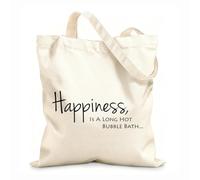 AILOONG Bolsos de calicó para mujer Citas para relajarse en el baño: La felicidad es un baño largo y caliente. Tela de 12 oz de grosor Plegable 35x40cm Grande