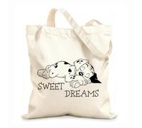 AILOONG Bolsos de calicó para mujer Dálmata Dulces Sueños Lindo Cachorro Dálmata Tela de 12 oz de grosor Plegable 35x40cm Grande