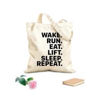 AILOONG Bolsos de calicó para mujer Despierta Corre Levanta Pesas Come Duerme Repite Gimnasio Ejercicio Inspiración Motivación Tela de 12 oz de grosor Plegable 31x36cm Mediano