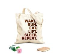 AILOONG Bolsos de calicó para mujer Despierta Corre Levanta Pesas Come Duerme Repite Gimnasio Ejercicio Inspiración Motivación Tela de 340g/m² de grosor Plegable