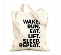 AILOONG Bolsos de calicó para mujer Despierta Corre Levanta Pesas Come Duerme Repite Gimnasio Ejercicio Inspiración Motivación Tela de 12 oz de grosor Plegable 25x30cm Pequeño