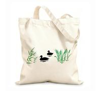 AILOONG Bolsos de calicó para mujer Dos patos silvestres cazando aves en los juncos cerca de una cabaña junto al lago Tela de 12 oz de grosor Plegable 25x30cm Pequeño