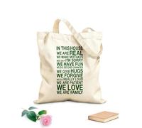 AILOONG Bolsos de calicó para mujer En esta casa somos reales Señal Somos Familia Cita Amor Tela de 340g/m² de grosor Plegable