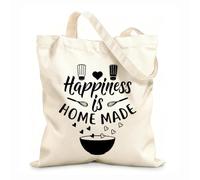 AILOONG Bolsos de calicó para mujer La felicidad está hecha de muchos corazoncitos en la cocina. Tela de 12 oz de grosor Plegable 31x36cm Mediano