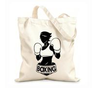 AILOONG Bolsos de calicó para mujer Mujer boxeando kickboxer jugando con guantes pelea gratis coche de boxeo Tela de 12 oz de grosor Plegable 25x30cm Pequeño