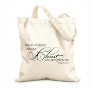 AILOONG Bolsos de calicó para mujer Todo lo puedo en Cristo que me fortalece (Filipenses, citas cristianas, Biblia) Tela de 12 oz de grosor Plegable 25x30cm Pequeño