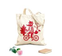 AILOONG Bolsos de hombro de lona de algodón Camiseta única con máscara de zorro en bicicleta Tela de 340g/m² de grosor Se usa como bolsa de herramientas
