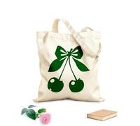 AILOONG Bolsos de hombro de lona de algodón Cerezas rojas brillantes sobre un lazo rosa aislado Tela de 340g/m² de grosor Se usa como bolsa de herramientas