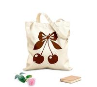 AILOONG Bolsos de hombro de lona de algodón Cerezas rojas brillantes sobre un lazo rosa aislado Tela de 340g/m² de grosor Se usa como bolsa de herramientas