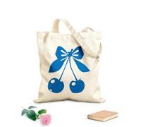 AILOONG Bolsos de hombro de lona de algodón Cerezas rojas brillantes sobre un lazo rosa aislado Tela de 340g/m² de grosor Se usa como bolsa de herramientas