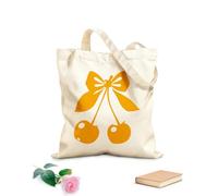 AILOONG Bolsos de hombro de lona de algodón Cerezas rojas brillantes sobre un lazo rosa aislado Tela de 340g/m² de grosor Se usa como bolsa de herramientas