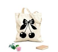 AILOONG Bolsos de hombro de lona de algodón Cerezas rojas brillantes sobre un lazo rosa aislado Tela de 12 oz de grosor Se usa como bolsa de herramientas 31x36cm Mediano