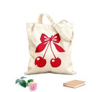 AILOONG Bolsos de hombro de lona de algodón Cerezas rojas brillantes sobre un lazo rosa aislado Tela de 340g/m² de grosor Se usa como bolsa de herramientas