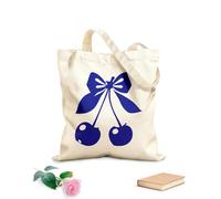 AILOONG Bolsos de hombro de lona de algodón Cerezas rojas brillantes sobre un lazo rosa aislado Tela de 340g/m² de grosor Se usa como bolsa de herramientas