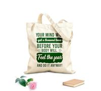 AILOONG Bolsos de hombro de lona de algodón Frases motivacionales de fitness: Tu mente se detendrá Tela de 340g/m² de grosor Se usa como bolsa de herramientas