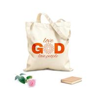 AILOONG Bolsos de lona de algodón para mujer Amar a Dios y amar a la gente Tela de 340g/m² de grosor Material agradable para la piel