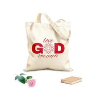 AILOONG Bolsos de lona de algodón para mujer Amar a Dios y amar a la gente Tela de 340g/m² de grosor Material agradable para la piel