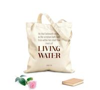 AILOONG Bolsos de lona de algodón para mujer Cita bíblica de Juan: El que cree en mí, como dice la Escritura, de su interior correrán ríos de agua viva. 340g/m² Material agradable para la piel