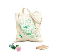 AILOONG Bolsos de lona de algodón para mujer Citas inspiradoras positivas mi alma está bien Tela de 340g/m² de grosor Material agradable para la piel