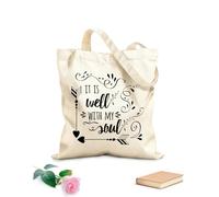 AILOONG Bolsos de lona de algodón para mujer Citas inspiradoras positivas mi alma está bien Tela de 12 oz de grosor Material agradable para la piel 35x40cm Grande