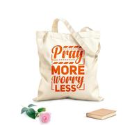 AILOONG Bolsos de lona de algodón para mujer Citas tipográficas que dicen orar más, preocuparse menos. Tela de 340g/m² de grosor Material agradable para la piel