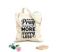 AILOONG Bolsos de lona de algodón para mujer Citas tipográficas que dicen orar más, preocuparse menos. Tela de 12 oz de grosor Material agradable para la piel 31x36cm Mediano