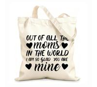 AILOONG Bolsos de lona de algodón para mujer De todas las mamás del mundo, estoy tan feliz de que seas la mía. Día de la Madre. Tela de 12 oz de grosor Material agradable para la piel 31x36cm Mediano
